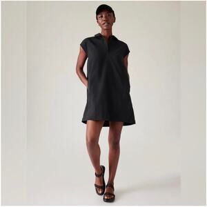 Athleta Dress Womens Large Black Performance Poplin Shift Collared Mini Stretch